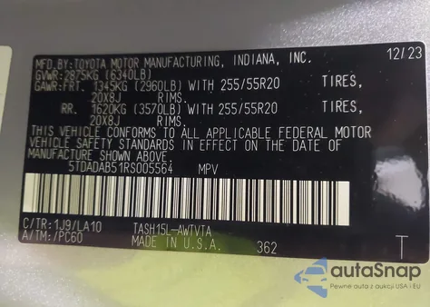 2024 Toyota Grand Highlander Hybrid Limited Max из США, поврежденный, VIN 5TDADAB51RS005564